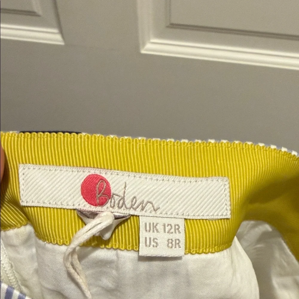 Boden Navy Polka Dot A-Line Midi Skirt on White Pinstripe - Picture 4 of 4